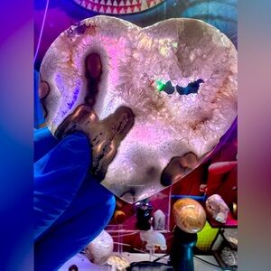 Beautiful druzy moss agate heart with stand